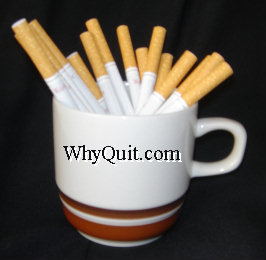 WhyQuit coffe cup containing cigarttes