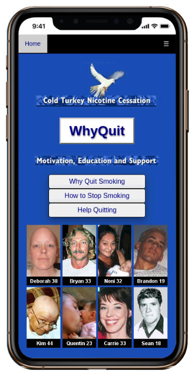 A screenshot of WhyQuit.com as viewed on a Google iphone.