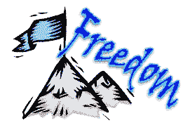 Mountain with a flag reading freedom