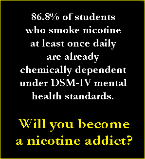 Image sharing the message that 86.8% of students who smoke nicotine daily are already chemically dependent under DSM-IV standards