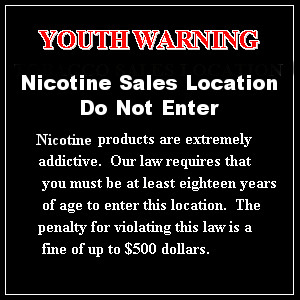 Nicotine sales location youth door warning sign