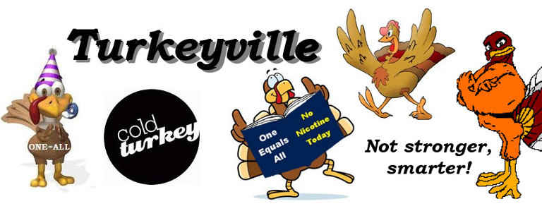 Turkeyville's banner. Turkeyville is a popular Facebook's cold turkey quit smoking support group