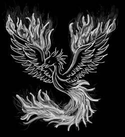 A phoenix rising from the ash