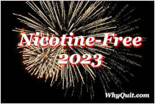 Two exploding fireworks captioned 'Nicotine-Free 2023'