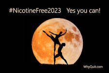 A full moon silhouetted by a ballet dancing couple captioned '#NicotineFree2023 Yes you can!'
