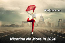 Image of a woman dancing in the street captioned Nicotine No More 2024