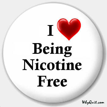 A white heart button which reads 'I love being nicotine-free'
