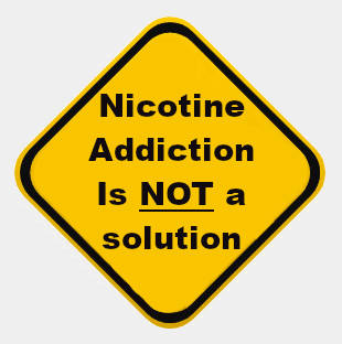 Yellow caution sign which reads Nicotine is NOT a solution