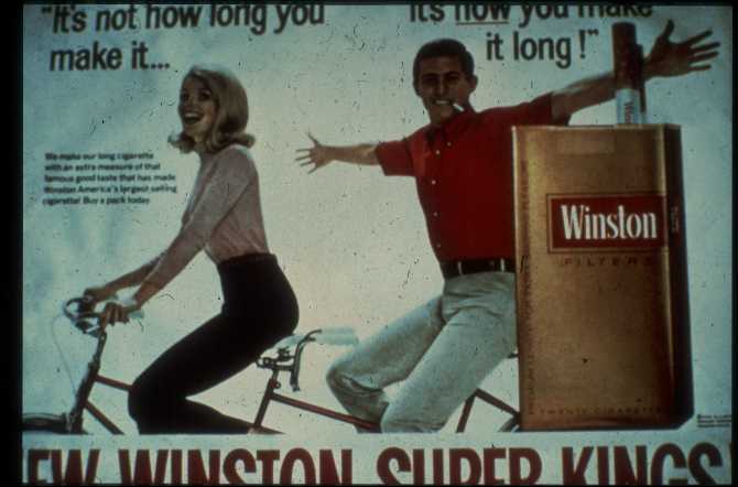 Winston cigarettes advertisement stating it's how it makes it long