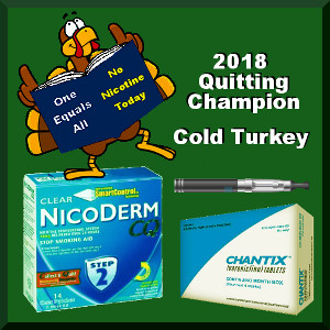 2018 Quitting Champion - cold turkey prevails over Chantix, Nicoderm CQ, Nicorette and e-cigs
