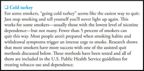 The cold turkey lesson taught in the NCI's Clearing the Air booklet, that few are able to quit cold turkey.