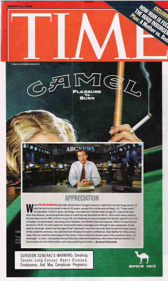 TIME magazine's August 22, 2005 Tribute to Smoking and Peter Jennings.