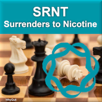 A checkmated chessboard captioned SRNT surrenders to nicotine.