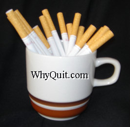 WhyQuit.com coffee cup holding cigarettes