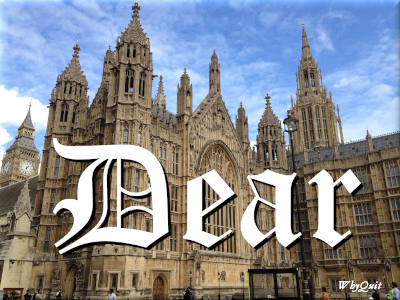 The word dear written over a photo of Westminster Abby
