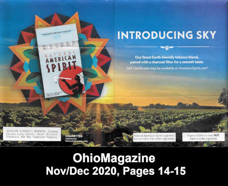 Two page American Spirit ad that appeared in OhioMagazine's November/December 2020 issue on Pages 14 and 15