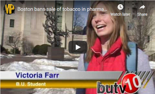 2009 BU student being interviewed in Boston about pharmacy cigarette sales ban.