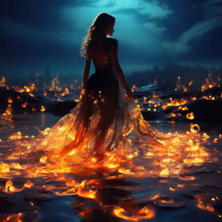 An AI generated image of a woman walking through fire. Image by Zol Tan AI Art
