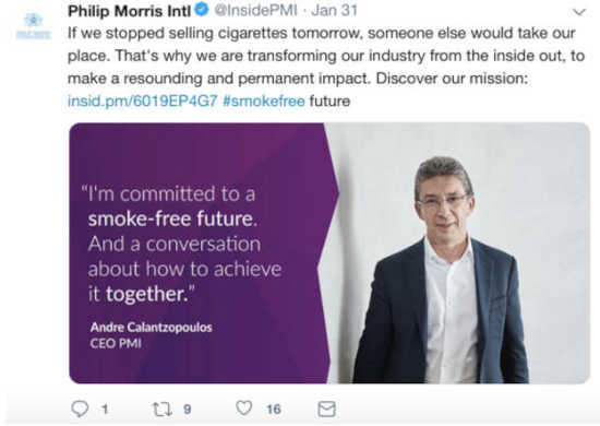 Phillip Morris International Twitter screen shot from February 12, 2019