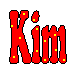 Kim's name in red with yellow moving dots
