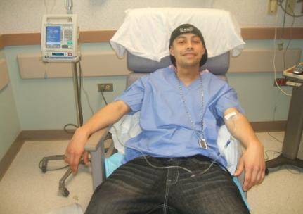 Quentin receiving chemotherapy at the hospital